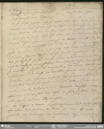 Eigenh. Brief von Christian Lassen an August Wilhelm von Schlegel, Paris, 10.09.1825