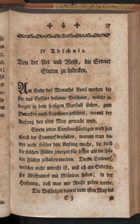 IV. Abschnit. Von der Art und Weise, die Senner Stuten zu bedecken