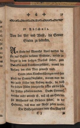 IV. Abschnit. Von der Art und Weise, die Senner Stuten zu bedecken