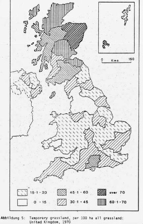 Temporary grassland, per 100 ha all grassland, United Kingdom 1970