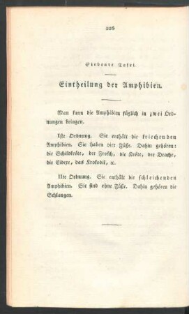Siebente Tafel. Eintheilung der Amphibien. [...]