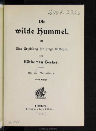 Die wilde Hummel : eine Erzählung für junge Mädchen