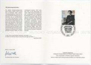 Philatelistischer Sonderdruck mit Briefmarke und Sonderstempel zum 125. Geburtstag von Nelly Sachs