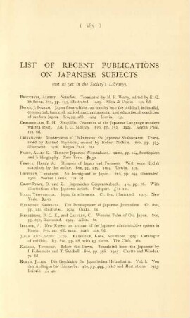 List of recent publications on Japanese subjects