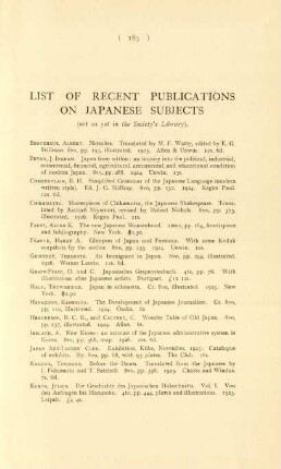 List of recent publications on Japanese subjects