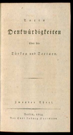 Th. 2: Totts Denkwürdigkeiten über die Türken und Tartarn