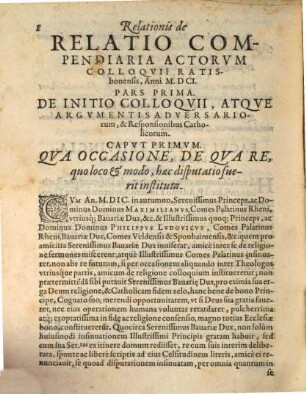 Relatio compendiaria de initio processu et fine Colloquii Ratisbonensis anno 1601 inst.