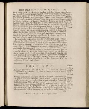 Section VI. Histoire de Leon & de Castille jusqu`à Ferdinand II.