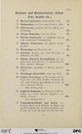 Bronzen und Metallarbeiten (Silber, Zinn, Kupfer etc.) (Nr. 77-135)