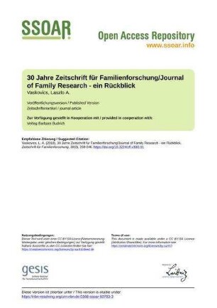 30 Jahre Zeitschrift für Familienforschung/Journal of Family Research - ein Rückblick