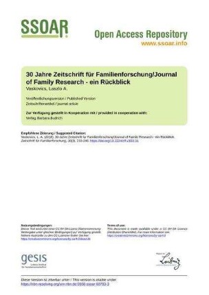 30 Jahre Zeitschrift für Familienforschung/Journal of Family Research - ein Rückblick