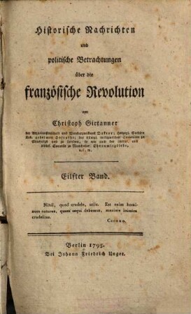Historische Nachrichten und politische Betrachtungen über die französische Revolution, Eilfter Band