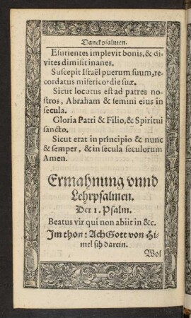 Ermahnung unnd Lehrpsalmen.