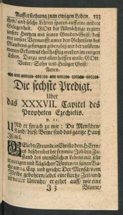 Die sechste Predigt. Uber das XXXVII. Capitel des Propheten Ezechielis