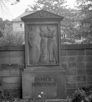 Wandgrabmal der Familie Hörtzsch : Wandgrabmal der Familie Hörtzsch. Sandstein (1901/1925). Chemnitz-Reichenbrand, Friedhof der Johanneskirchgemeinde