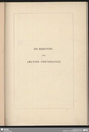 Die Bedeutung der Amateur-Photographie