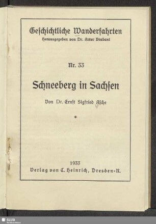 Schneeberg in Sachsen : von Ernst Sigfried Asche