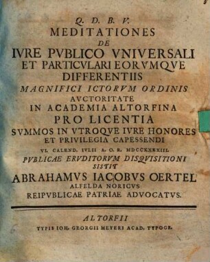 Meditationes de iure publico universali et particulari eorumque differentiis