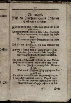 XX. Ein anders. Auff einer Jungfrau Braut Nahmen Catharina gerichtet