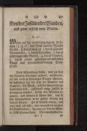 Von den Zufällen der Wunden, und zwar erstlich vom Bluten.