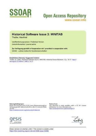 Historical Software Issue 3: MINITAB
