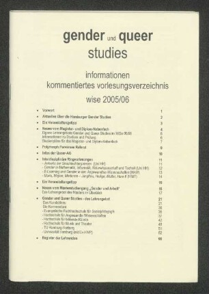 WS 2005/06: Gender und queer studies : Infos & kommentiertes Vorlesungsverzeichnis ...