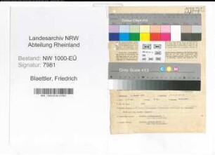 Entnazifizierung Friedrich Blaettler, geb. 09.01.1903 (Beamter)