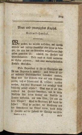 Neun und zwanzigstes Kapitel. Getraidehandel. - Drey und dreißigstes Kapitel Staatswirthschaft in Monarchien.