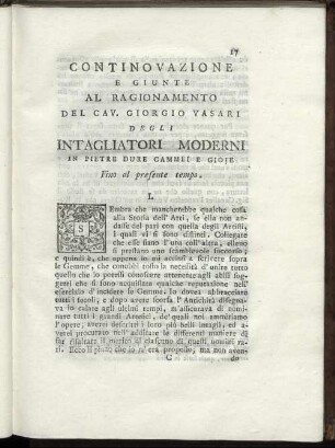 Continovazione E Giunte Al Ragionamento Del Cav. Giorgio Vasari Degli Intagliatori Moderni In Pietre Dure Cammei E Gioje