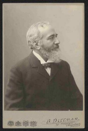 Foto von Lujo Brentano, mit Vorlegeblatt