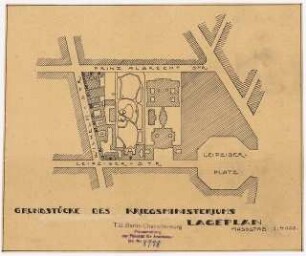 Hochhäuser in der Nähe des Leipziger Platzes, Berlin: Lageplan der Grundstücke des Kriegsministeriums 1:4000