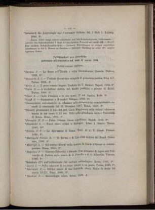 Pubblicazioni non periodiche pervenute all' Accademia nel mese di marzo 1886.