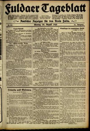 Ausgabe vom Montag, den 30. August 1920.