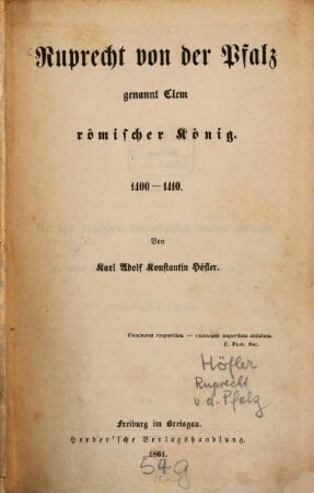 Ruprecht von der Pfalz, genannt Clem, römischer König : 1400 - 1410
