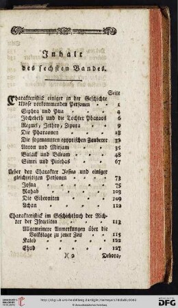 Inhalt des sechsten Bandes