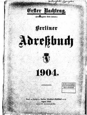 Erster Nachtrag Berliner Adreßbuch 1904