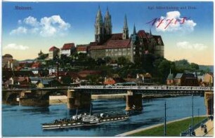 Meißen. Burgberg, Elbe, Brücke, Dampfer Kaiser Wilhelm