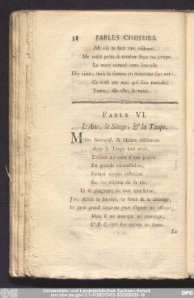 Fable VI. L'Ane, le Singe, & la Taupe.