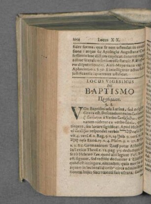 Locus Vigesimus De Baptismo.