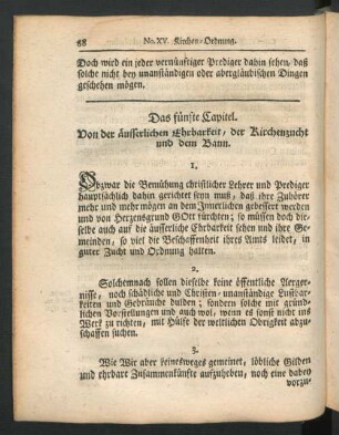 Das fünfte Capitel. Von der äusserlichen Ehrbarkeit, der Kirchenzucht und dem Bann