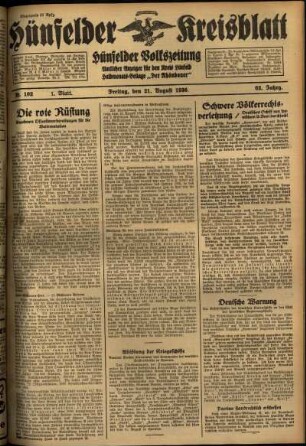 Erste Ausgabe vom Freitag, den 21. August 1936.