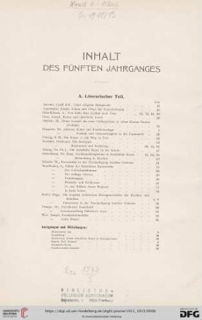 Inhalt des fünften Jahrganges