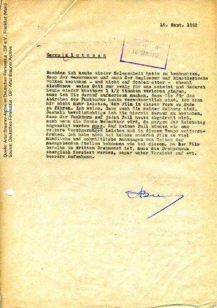 Interne Korrespondenz zur Beschleunigung der Dreharbeiten