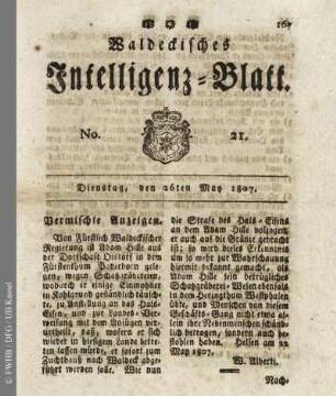 No. 21, Dienstag, den 26ten May 1807