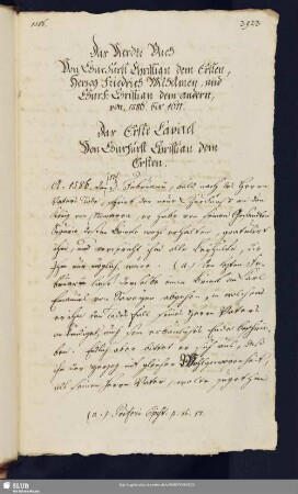 1. Capitel. Von Churfürst Christian dem Ersten.