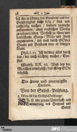 Die Zwey und zwantzigste Lection. Von der Selbst-Prüfung.