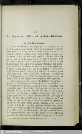 18. Die Holzwaren-, Möbel- und Spielwarenfabrikation