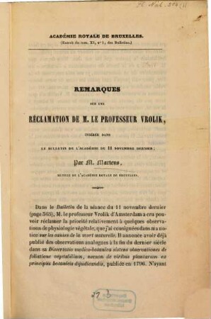 Remarques sur une reclamation du M. Vrolik