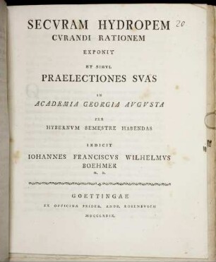 Secvram Hydropem Cvrandi Rationem Exponit Et Simvl Praelectiones Svas