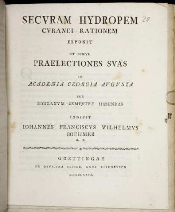 Secvram Hydropem Cvrandi Rationem Exponit Et Simvl Praelectiones Svas